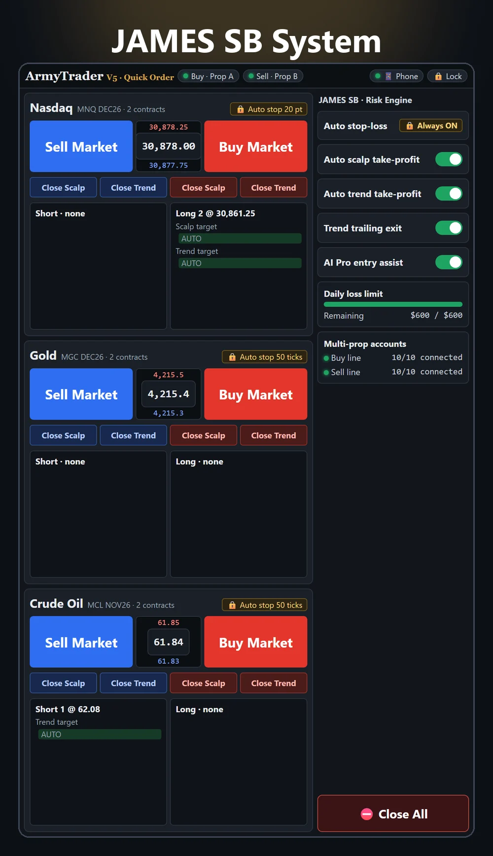JAMES SB System — quick order window on PC